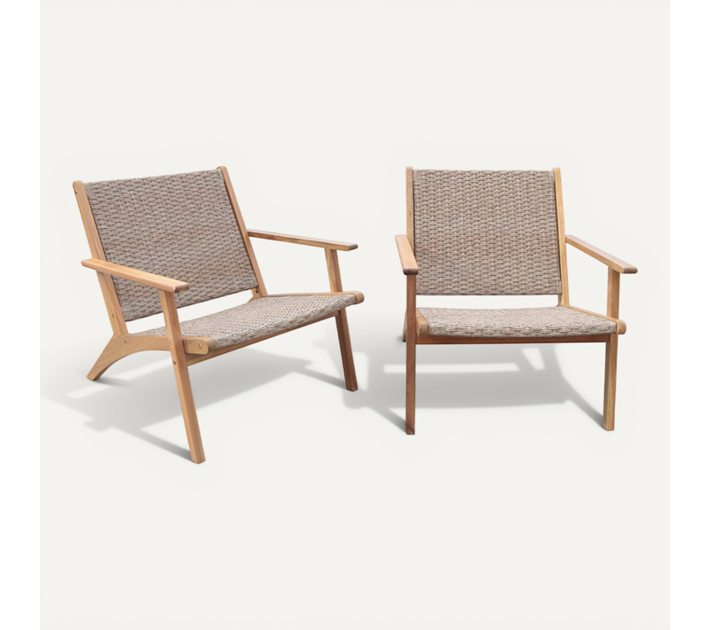 Lot De 2 Fauteuils Relax En Bois Et En Résine Effet Paillage Belize 62 X 78 X 67 Cm