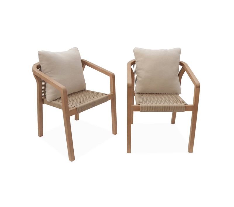 Lot De 2 Chaises De Jardin En Bois Et Corde. Empilables. Intérieur / Extérieur