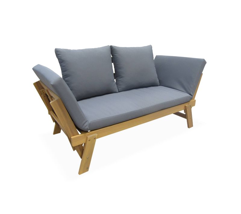 Banquette De Jardin Grise 2/3 Places Jalance. Accoudoirs Modulables 155/200x72x74.5cm