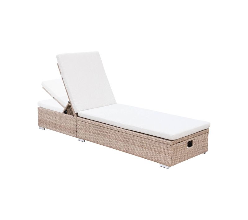Bain De Soleil. Résine Tressée. Coussins Polyester Beige. Multi-position. Olbia L195 X P65 X