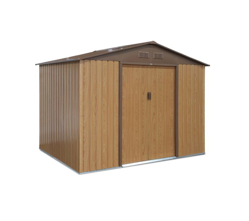 Abri De Jardin En Métal - Ferrain 5.29m² Couleur Chêne - Cabane à Outils Avec Deux Grandes Portes