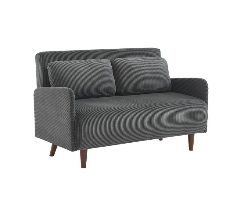 Canapé Convertible En Velours Côtelé - Panam - 2 Places Scandinave. Pieds Bois Foncé. Gris Foncé.