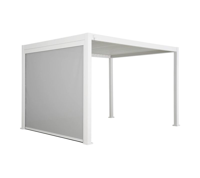 Pergola Bioclimatique Blanche – Triomphe – 300x400cm. Aluminium. à Lames Orientables + Store 300cm
