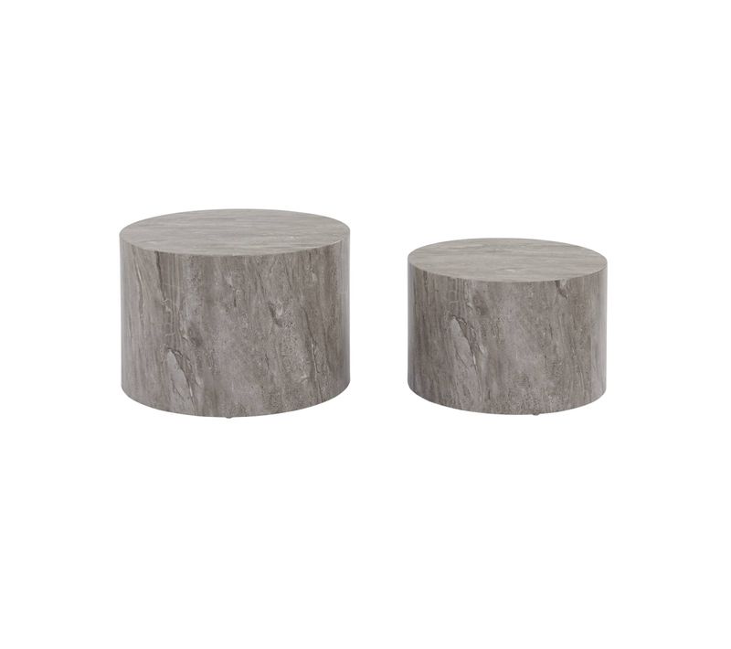 Lot De 2 Tables Basses Paros Rondes Effet Marbre Gris. Tables Gigognes Ø58 X H 40cm / Ø50 X H 33cm