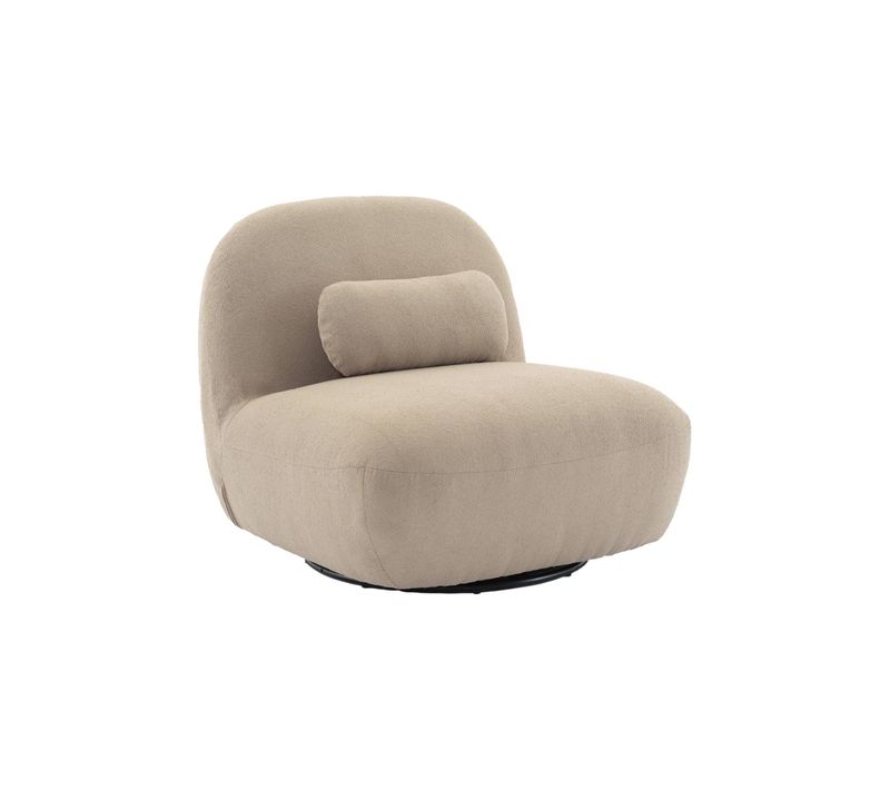 Fauteuil Pivotant 360° En Bouclette Texturée Beige. Piètement En Métal Noir Mat - Spino