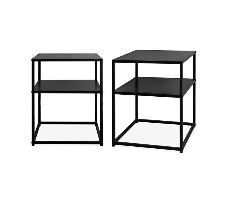Lot De 2 Tables De Chevet En Métal Noir. 1 étagère. Industrielle L 43 X L 40 X H 52cm
