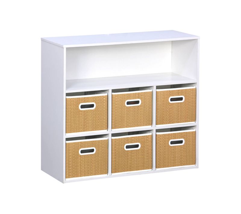 Meuble De Rangement Pour Enfant Avec 7 Compartiments Et 6 Paniers En Fibre Végétale