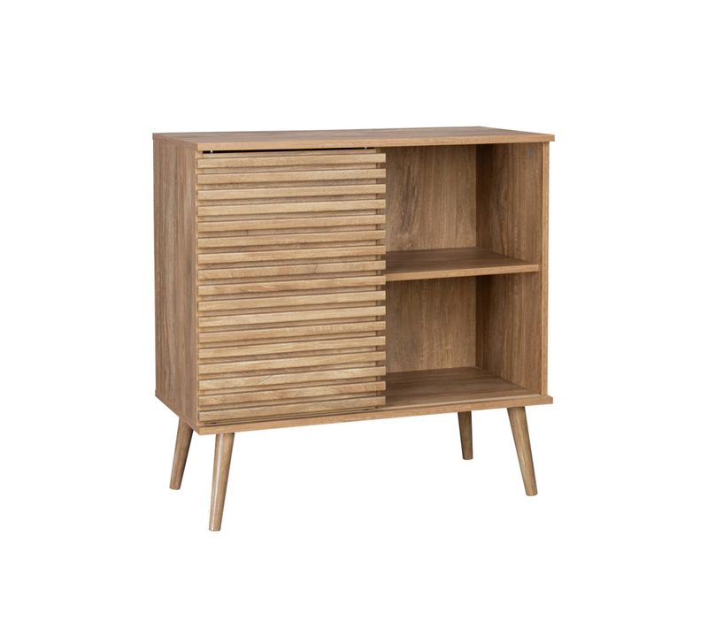 Buffet Scandinave Décor Bois. Buffet Haut. Vaisselier. Avec 1 Porte Coulissante Rainurée Et 2