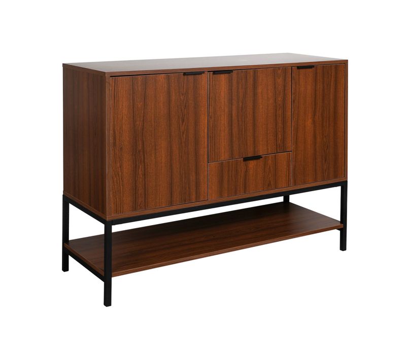 Buffet Bas En Décor Noyer Et Pieds Et Poignées En Métal Noir L110cm - Buffet Haut. Vaisselier. 3