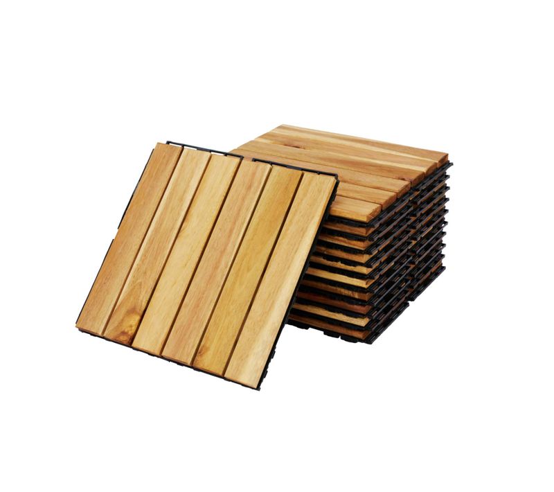 Lot De 36 Dalles De Terrasses 30x30cm En Bois D'acacia. Motif Linéaire. à Lattes. Clipsables