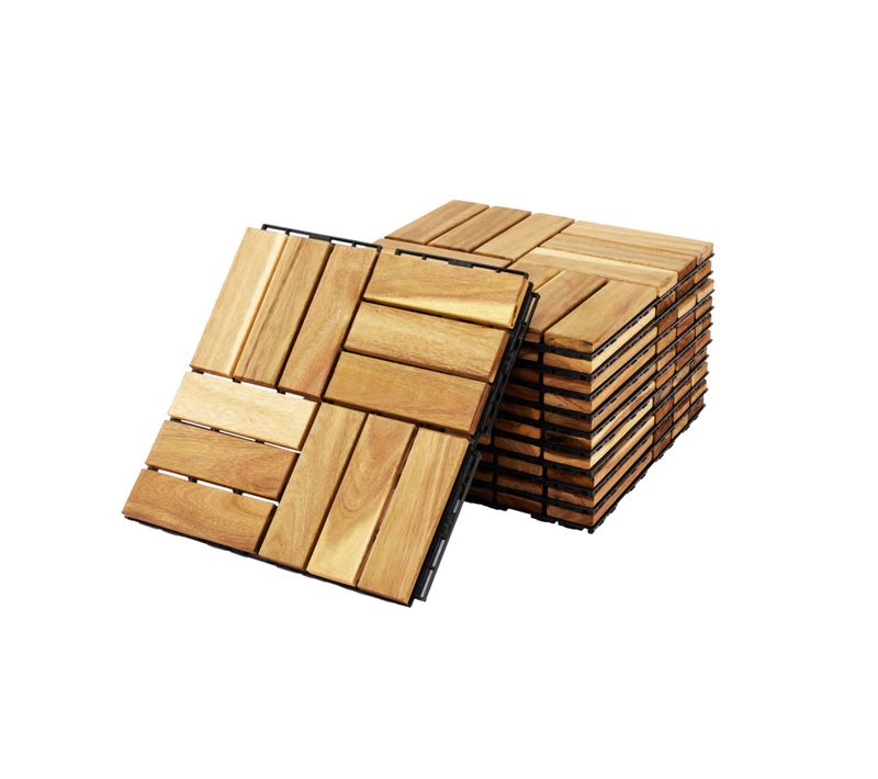 Lot De 10 Dalles De Terrasses 30x30cm En Bois D'acacia. Motif Carré. Clipsables