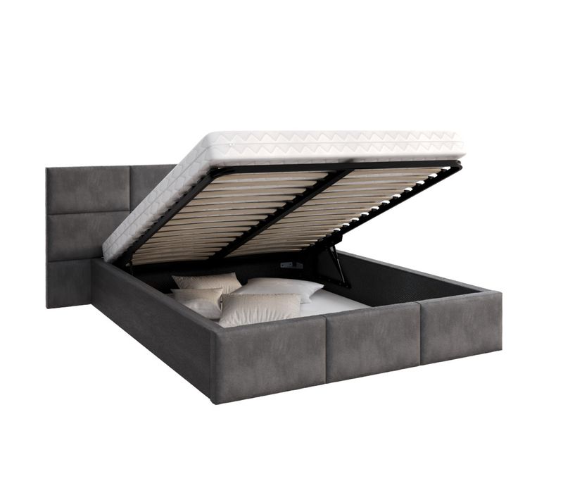 Lit Coffre Miami 160 X 200 Cm Avec Sommier à Lattes Relevable Gris Foncé