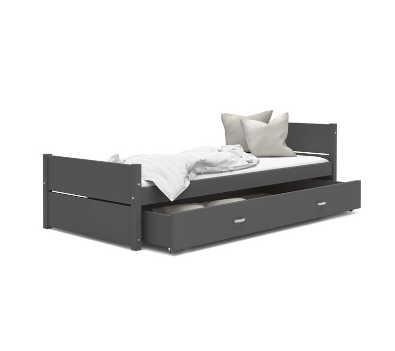 Lit Enfant  Simon 90x200 Cm -  1 Sommier Et Tiroir Inclus Gris