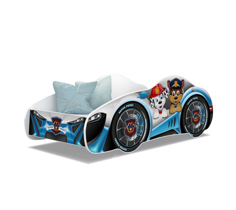 Lit Enfant Voiture 70 X 140 Cm - Pat Patrouille - Matelas Et Sommier Inclus Blanc