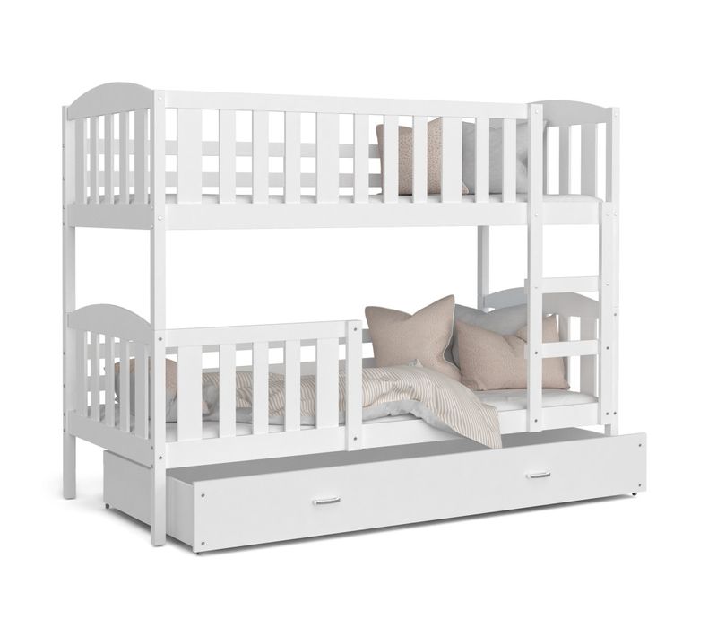 Lit  Superposé  Luna 90x190 Cm - 2 Matelas , 2 Sommiers Et Tiroir Inclus Blanc