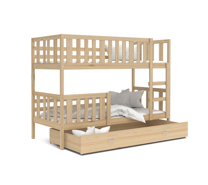 Lit  Superposé Enfant Nemo 90x190 Cm -  2 Sommiers Et Tiroir Inclus Pin