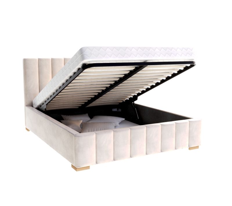 Lit Coffre Austin 160 X 200 Cm Avec Sommier à Lattes Relevable Crème