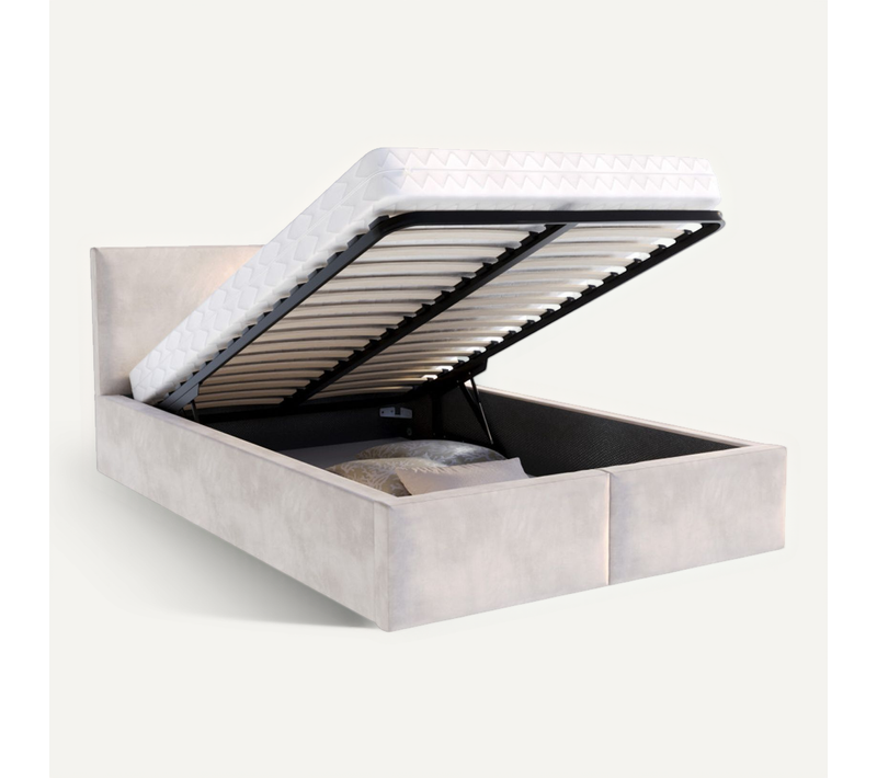 Lit Coffre Tulum 120 X 200 Cm Avec Sommier à Lattes Relevable Beige