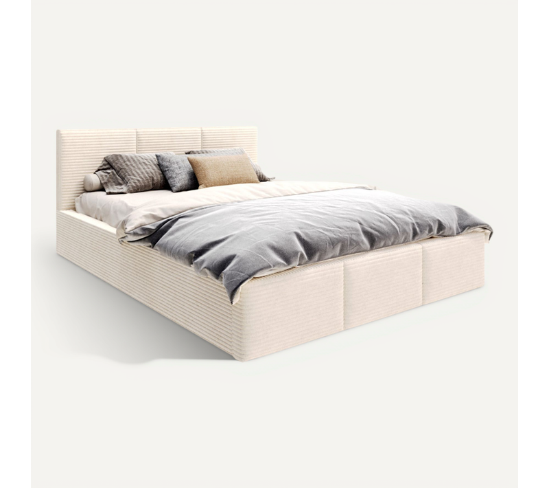 Lit Coffre Tulum 160 X 200 Cm - Velours Cotelé - Avec Sommier à Lattes Relevable Beige