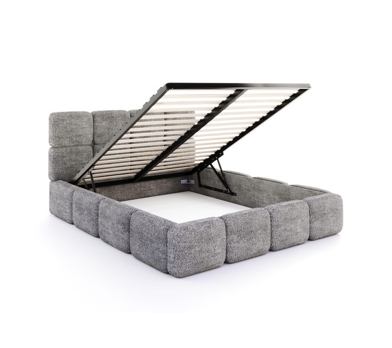 Lit Coffre Delicato 180 X 200 Cm Avec Sommier à Lattes Relevable Gris Foncé