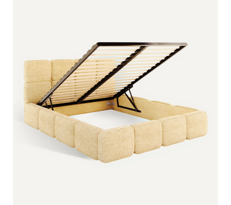Lit Coffre Delicato 160 X 200 Cm Avec Sommier à Lattes Relevable Jaune Miel