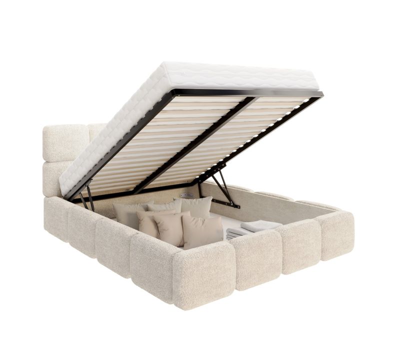Lit Coffre Delicato 160 X 200 Cm Avec Sommier à Lattes Relevable Crème