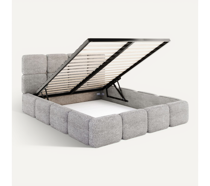 Lit Coffre Delicato 140 X 190 Cm Avec Sommier à Lattes Relevable Gris Clair