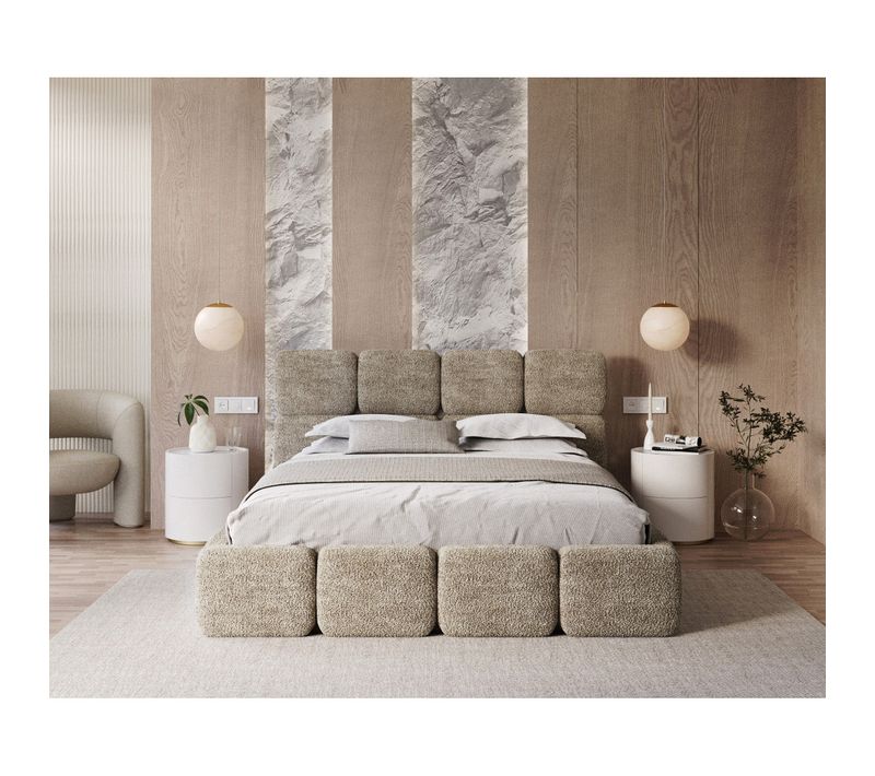 Lit Coffre Delicato 140 X 190 Cm Avec Sommier à Lattes Relevable Beige Foncé