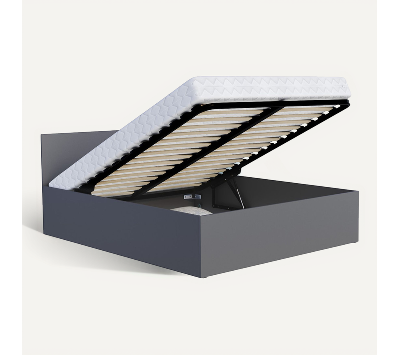 Lit Coffre Paris 120 X 190 Cm Avec Sommier à Lattes Relevable Gris