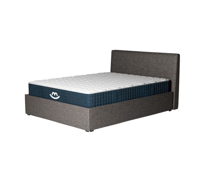 Pack Lit Coffre Et Matelas Hybride 140x190cm épais 26cm Couleur Gris Anthracite Avec Tête