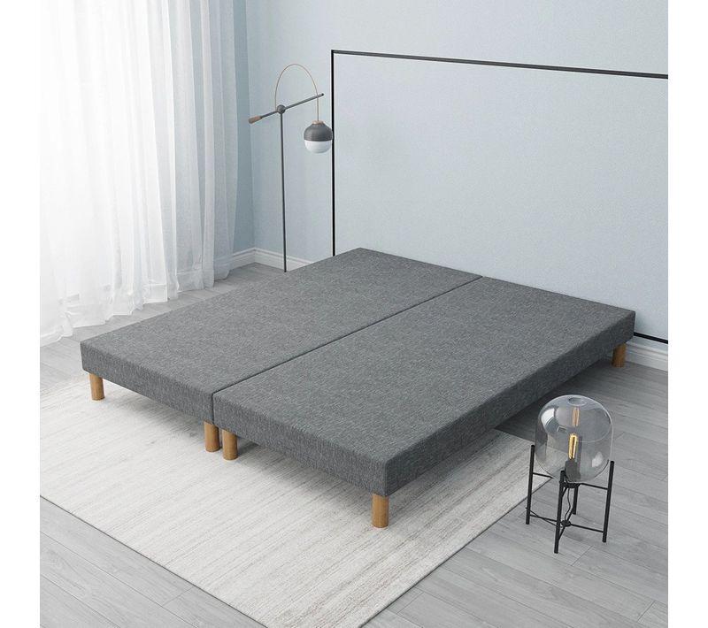 Sommier Tapissier Gris 140x200 (2x70x200) + Jeu De Pied . Fabrication Francaise.