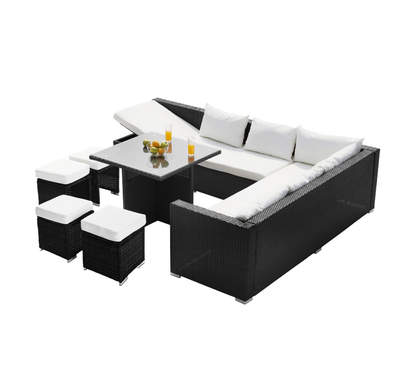 Samoa - Salon De Jardin Encastrable Noir En Résine Tressée 10 Places