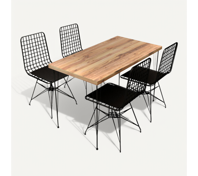 Square - Ensemble Repas Table Et Chaises Industriel Bois Et Noir
