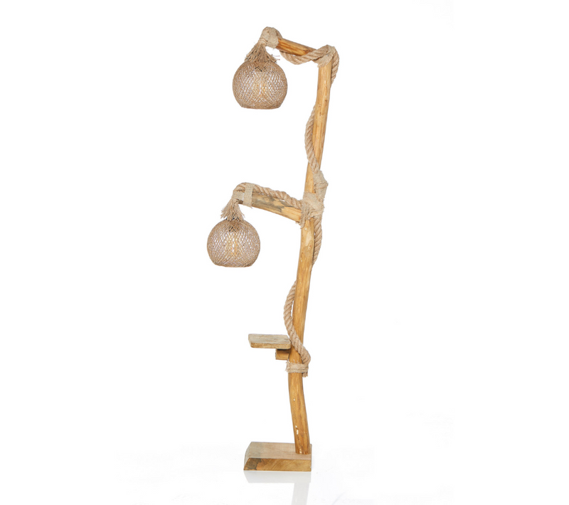 Alex - Lampadaire En Bois Et Cordes Avec Rebord