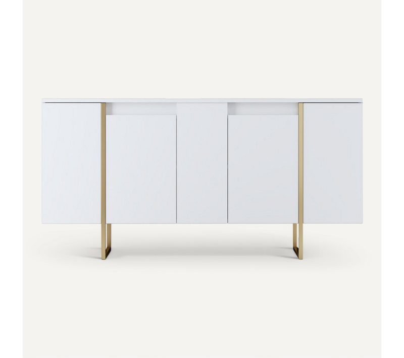 Luxor - Buffet Design Blanc Et Or 160 Cm - 4 Portes