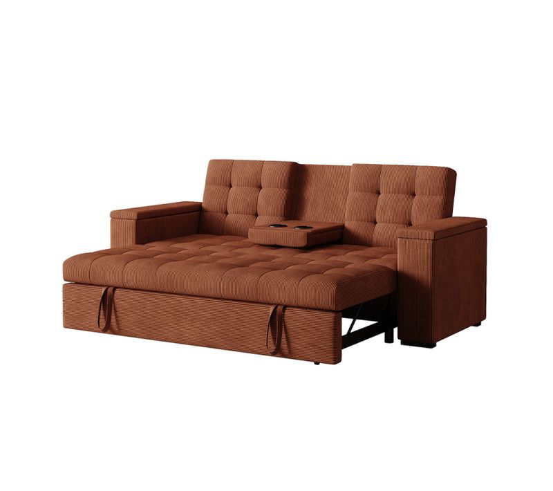 Noho - Canapé 3 Places Convertibles Terracotta Velours Côtelé