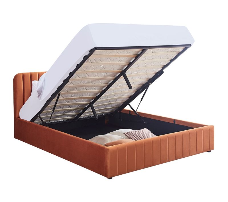 Lit Coffre Adulte 140x190 Cm Avec Tête De Lit Capitonnée En Velours Terracotta - Ava