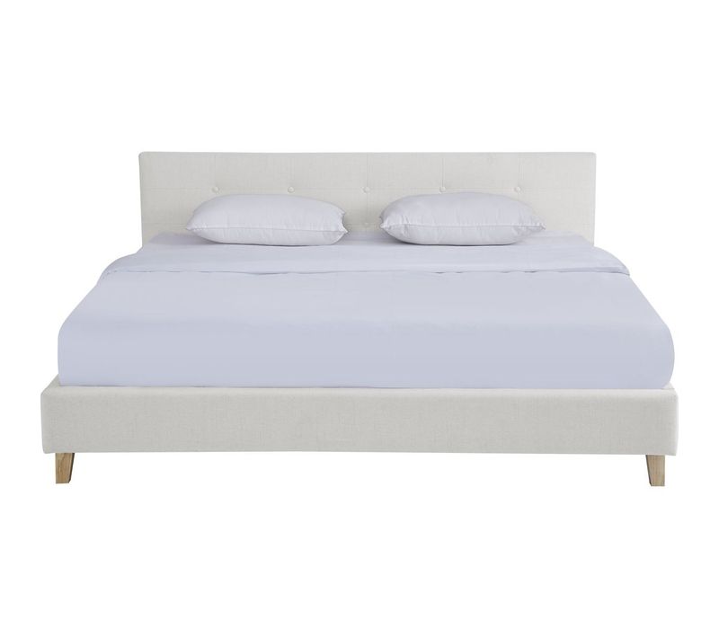 Lit Adulte 180x200 Cm Avec Tête De Lit Capitonnée En Tissu Beige - Milo