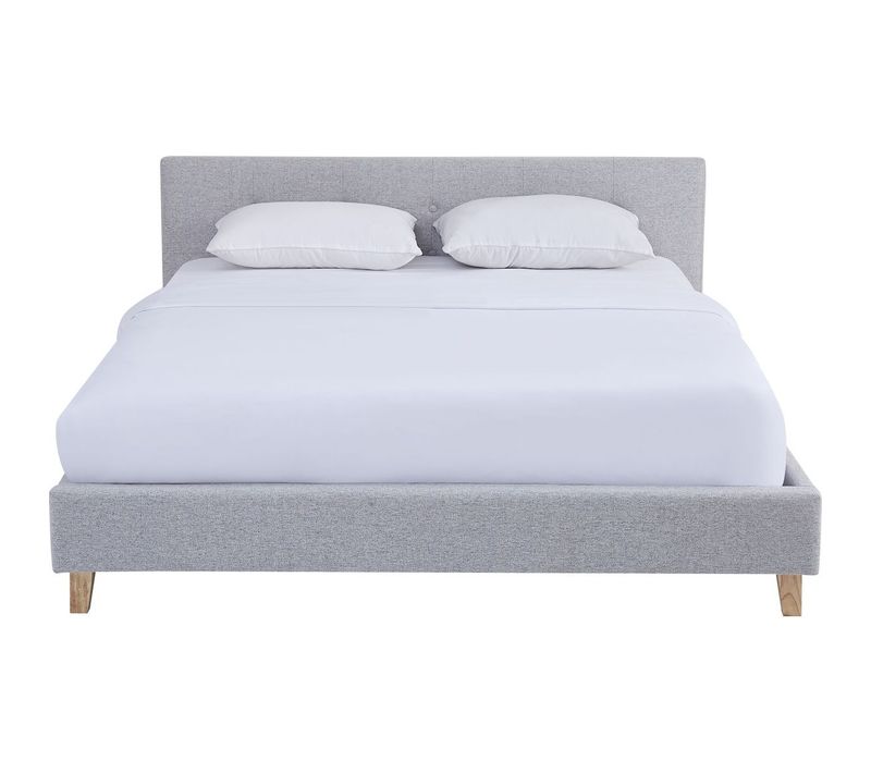 Lit Adulte 140x190 Cm Avec Tête De Lit Capitonnée En Tissu Gris Chiné - Milo