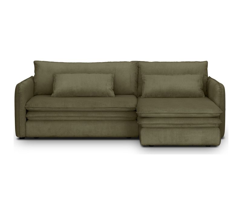 Canapé D'angle Convertible Réversible 3 Places En Velours Côtelé Vert Kaki - Baya