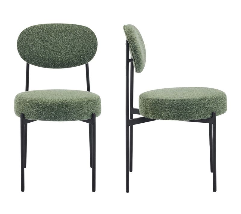 Lot De 2 Chaises En Tissu Bouclé Vert, Piètement Métal Noir - Evora