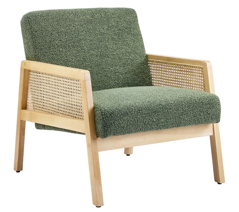 Fauteuil En Cannage Et Tissu Bouclé Vert - Mani