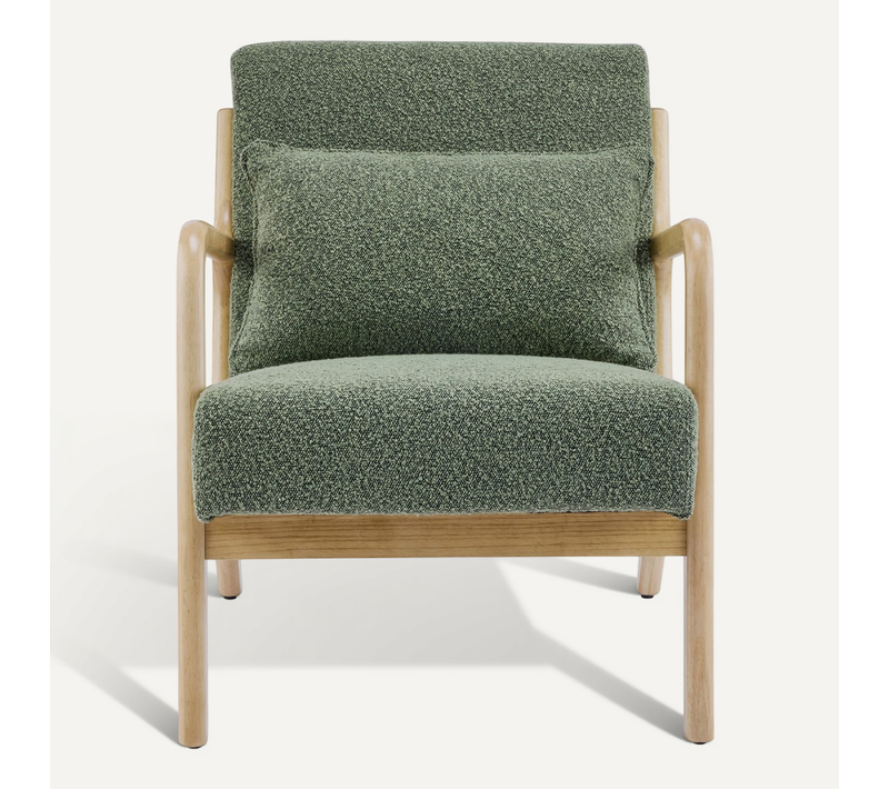 Fauteuil En Bois Et Tissu Bouclé Vert - Lanna