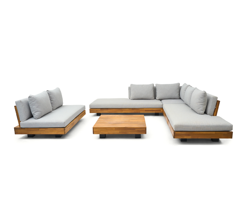 Salon De Jardin 7 Places En Bois Fsc - Canapé 5 Pl., Canapé 2 Pl. Et Table Basse - Capri