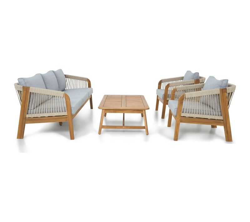 Salon De Jardin 5 Places En Bois Fsc - Canapé 3 Pl., 2 Fauteuils Et Table Basse - Gris Chiné - Symi