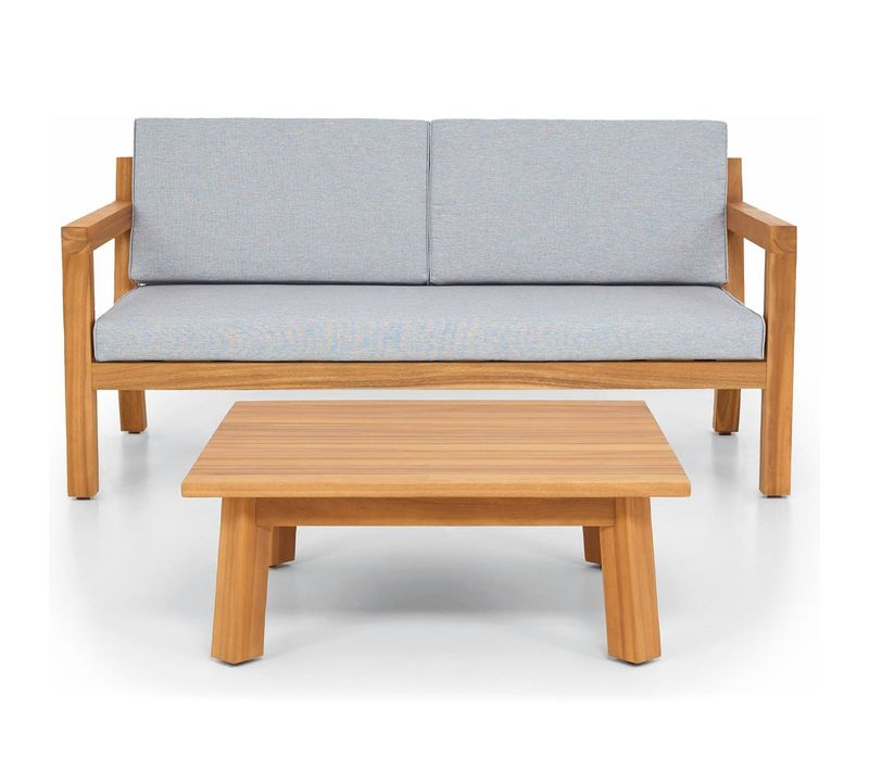 Salon De Jardin 2 Places En Bois Fsc - Canapé 2 Pl. Et Table Basse - Palau