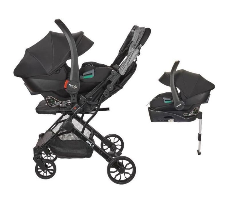 Poussette Combinée 2-en-1 Avec Siege Auto Rimini + Base Isofix - Myla - 4 Roues -