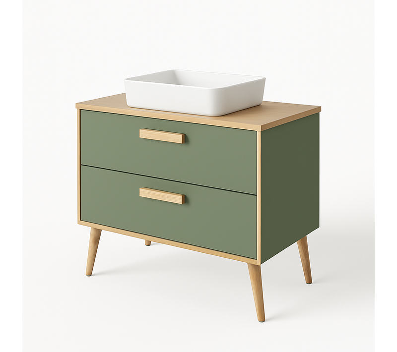 Ensemble Meuble Nordic Zeus Olive/chêne Naturel Et Vasque à Poser 79,50cm