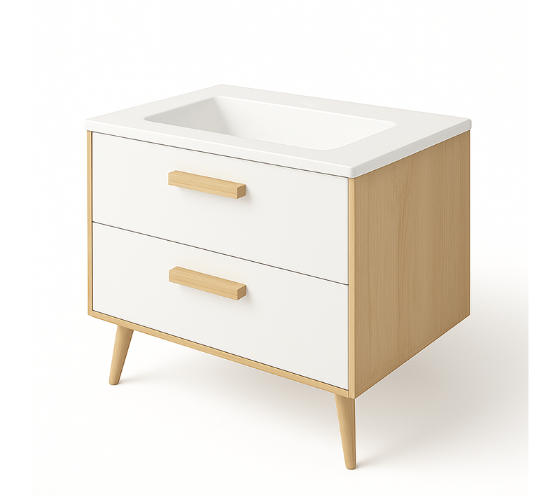 Ensemble Meuble Nordic Blanc/chêne Naturel Et Vasque Encastrée 79,50cm