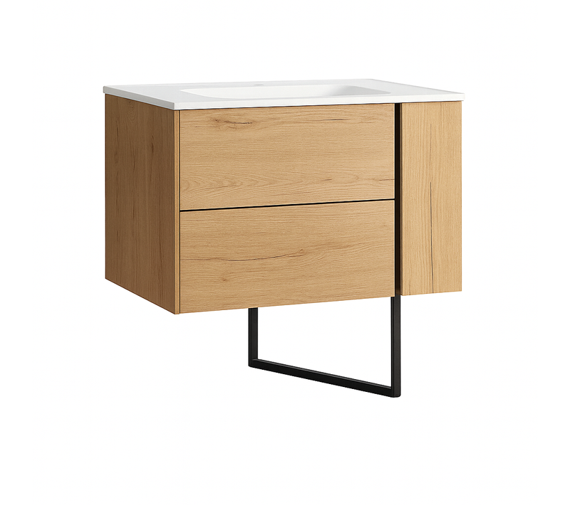 Ensemble Meuble Vasque Black Onix Sur Pied Couleur Chêne 80cm